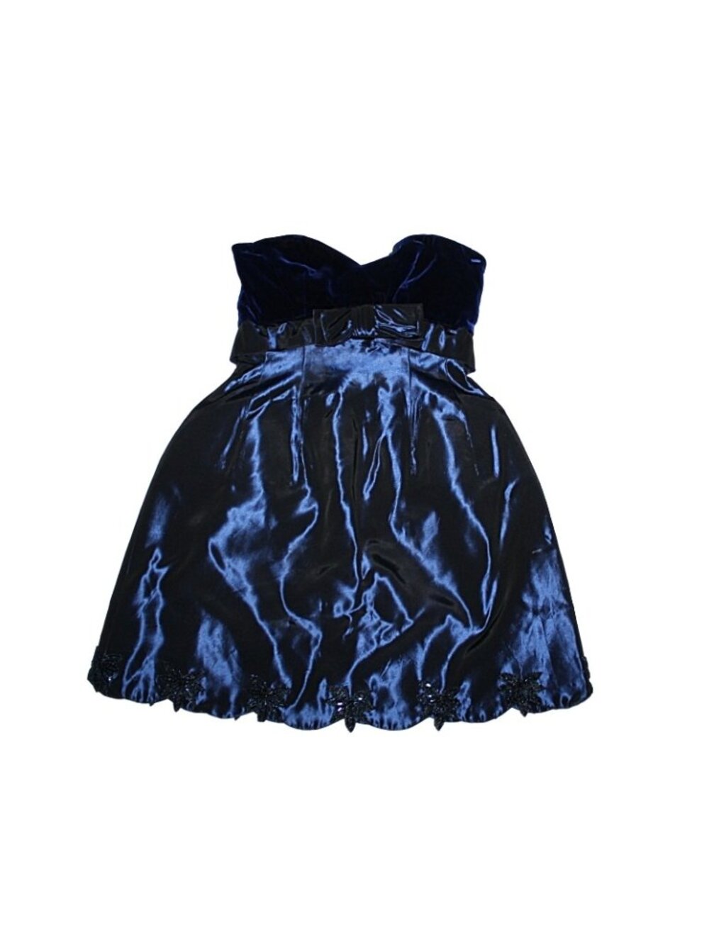 New Vtg Women Oleg Cassini Black Tie Strapless Blue Cocktail Dress Size 6